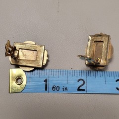 Vintage Unsigned Black Enamel Gold Tone Victorian Reproduction On Earrings AS IS