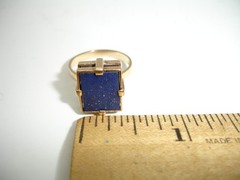 14K Gold Lapis Lazuli Signet Statement Ring Mid Century Deco two-tiered square 7