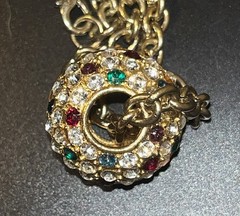 Vintage 1” Ball Bauble Gold tone Crystal Rhinestone Slide Rope Chain