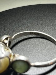 Antique Sterling Silver Pearl Ring with Natural green side stones
