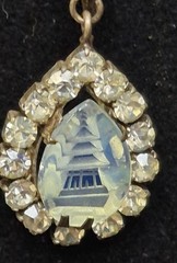 1950s Opaline Glass Intaglio Pagoda Design Demi-Parure Necklace Earrings Set