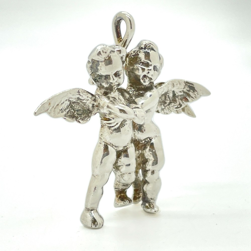 Vintage Fratelli Peruzzi Silver Two Angels Embracing Cherubs Brooch Pendant