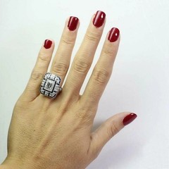 Art Deco Style Lab Created Diamond & Sapphire 925 Silver Anniversary Gift Ring