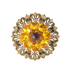 Vintage Style Filigree Amber & Brown Crystal Flower Brooch Gold Tone Rhinestone