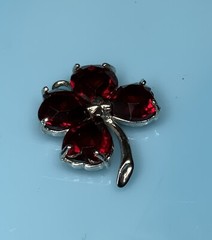 Vintage Sterling Silver- Four Leaf Clover Lucky Charm w/ Red Rhinestone Hearts