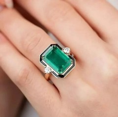 4.05Ct Art Deco Style Lab Created Diamond Emerald Wedding 14K White Gold FN Ring