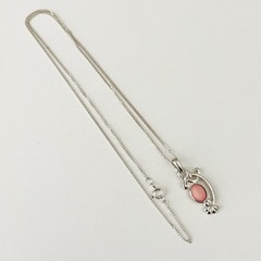 925 Sterling Silver Ireland Signed Pink Opal Shamrock Flower Necklace 18″