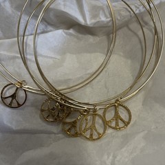 6 Vintage Gold Plated Neck Wires With Peace Sign Charm