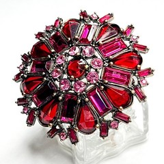 VTG Large Flower Snowflake Brooch Pin Red Fuchsia Pink Purple Glass Rhinestones