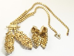 Vintage Designer SIGNED Purple Crystal Rhinestone Necklace & Earrings Set