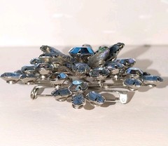 Vintage Ice-Blue Rhinestone Snowflake Brooch & Clip Earrings Set, AB, 1960s