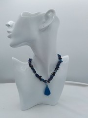16″ ROUGH CUT NATURAL LAPIS LAZULI STONE BLUE PURPLE POLISH PENDANT NECKLACE VTG