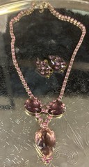Antique Czech Czechoslovakia Bohemian Amethyst Glass Rhinestone Demi Parure Set