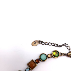 Vida Jewels Necklace Multi Stone Collar Gold Tone Boho Statement Signed 16-18in