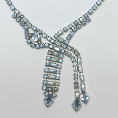 Vintage Silver Tone Baby Blue Rhinestone Asymmetrical Choker Necklace 14.5″