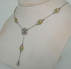 Spectacular 14K White Gold Platinum Enamel & Rose Cut Diamond Chain