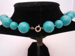 Vintage Turquoise Round Beaded Necklace, Spring Clasp, Retro, Women’s, Jewelry