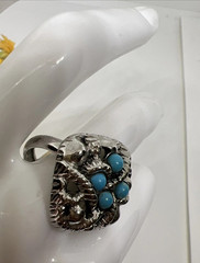 Vintage 1970s Avon Sierra Silver Tone Faux Turquoise Ring Adjustable 1-2