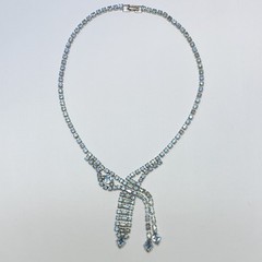 Vintage Silver Tone Baby Blue Rhinestone Asymmetrical Choker Necklace 14.5″