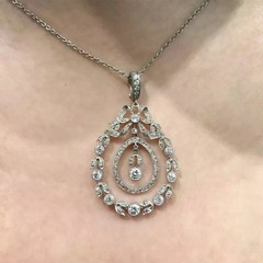 Art Deco Style Lab Created Diamond Engagement Gift 14K White Gold Finish Pendant
