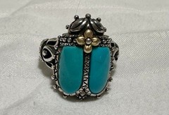 Vintage Barbara Bixby 925 Sterling Silver & 18K Gold Scarab Beetle Ring Size 7