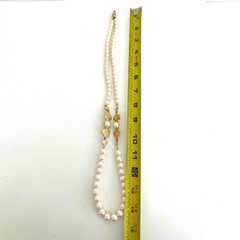Richelieu Vintage Faux Pearl Necklace Gold Tone Shell Accents 28 Inch Strand