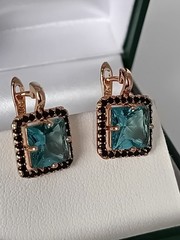 Vintage 1990-s 14 Ct Rolled Gold Aquamarine Zircons Earrings – Hallmarked 585 RG