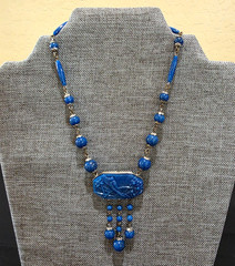 Vintage ART DECO Czech Blue Lapis Exotic Glass Bird Pendant Necklace 14″ Bohemia
