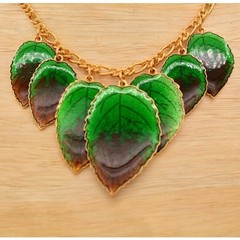 Vintage Leaf Charm Collar Necklace Vibrant Green Enamel Charm NOS 1980s BinA16
