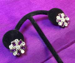 AAA 1980s Purple & Clear Faceted Rhinestone Statement Pierced Earrings E49