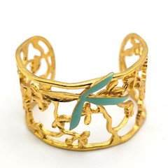 Karine Sultan 24k Gold Plated Pewter Green Flower Olive Leaf Bracelet Damaged