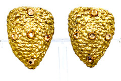 JEFF LIEB 80S VTG LARGE GOLD TONE ROPE RHINESTONE 3D CHUNKY EARRINGS- READ