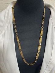 Vintage Gold Tone Long Necklace Adjustable Chain Heart Charm Geometric Link 80s