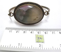 Vintage Natural Scenic Moss Agate Bracelet Brass Filigree Cuff Antique Style