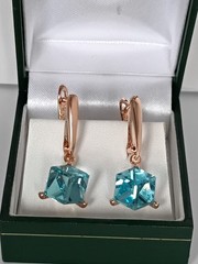 Vintage 1990-s 14 Ct Rolled Gold Aquamarine Zircons Earrings – Hallmarked 585 RG