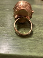 Vintage Adjustable Size Locket Ring. Red & Gold Plated-Very Unique