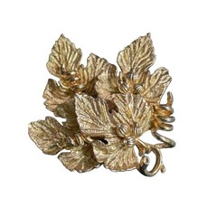 Francois Vintage Gold Tone Leaf and Acorn Brooch Pin Botanical Textured Design