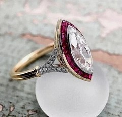 Art Deco Style Marquise Cut Lab Created Diamond 14K Yellow Gold FN Birthday Ring