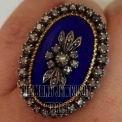 Victorian 2.01ctw Genuine Old Mine Rose Cut Diamond Enamel Silver Ring Jewelry