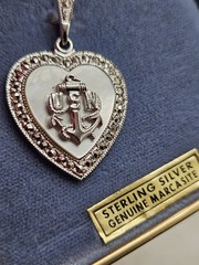 Vintage Theda United States Navy MOP & Marcacites Sterling Sweetheart Pendant…