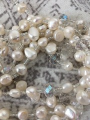triple strand baroque fwp pearl bead necklace and earrings