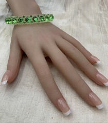 Vintage Art Deco Lucite & Rhinestone Bangle Bracelet Green Clear 8-1/4” IC