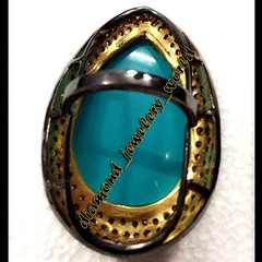 1.65ctw Rose Cut Diamond Turquoise Studded Silver Vintage Gorgeous Ring Jewelry