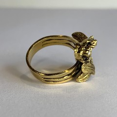 Vintage Gold Tone Leaves Clear Rhinestone Bypass Cocktail Ring Size 6.25