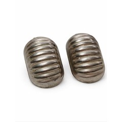 Vintage Silver Tone Ribbed Dome Stud Earrings Chunky Button 80s Retro Statement
