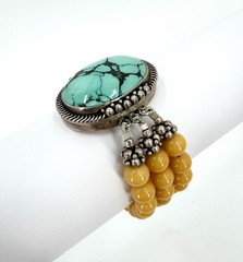 Vintage Turquoise Yellow Jasper And Sterling Silver Statement Bracelet