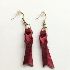Holiday Trendy Red Leather Braided Tassel Dangle Boho Hook Pierced Earrings