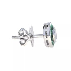 Art Deco Style Simulated Diamond Emerald Wedding Earring 14K White Gold FN