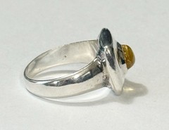 Vintage Modernist Sterling Silver Lemon Amber Cabochon Square Face Ring Size 5.5