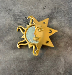 Vintage Gold Tone Sun and Moon Brooch Pin